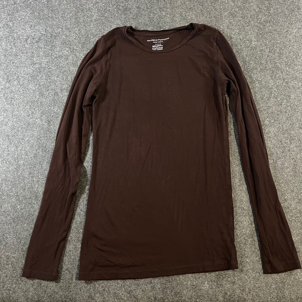 Majestic Filatures Brown Deluxe Teeshirt Viscose Soft Touch Long Sleeve Size 2